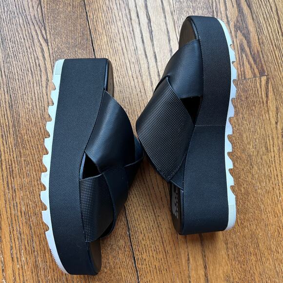 Sorel Black Cameron Flatform Mule Sandal Slip On Crisscross Flip flop 7 NEW - Picture 8 of 13